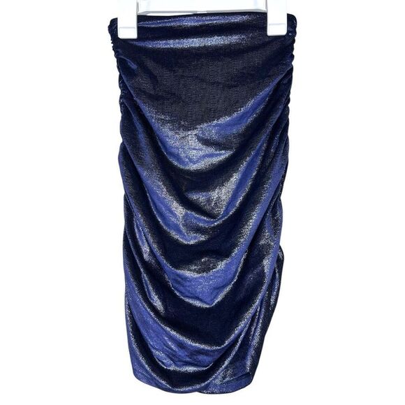 NEW Susana Monaco Shimmer Velvet High Waisted Skirt Midnight Blue Small - Picture 5 of 12